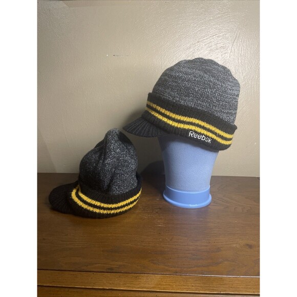 2 Pittsburgh Steelers NFL On  Feild Reebok Beanie Knit Hat 1 Adult Sz/ 1 Kids Sz - Picture 6 of 8